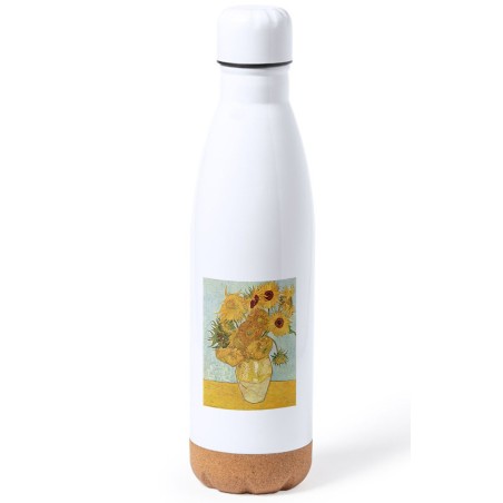 BIDON 750 ML ACERO INOXIDABLE ADORNO DE CORCHO cuadro los girasoles Vincent van Gogh pintor tapon botella