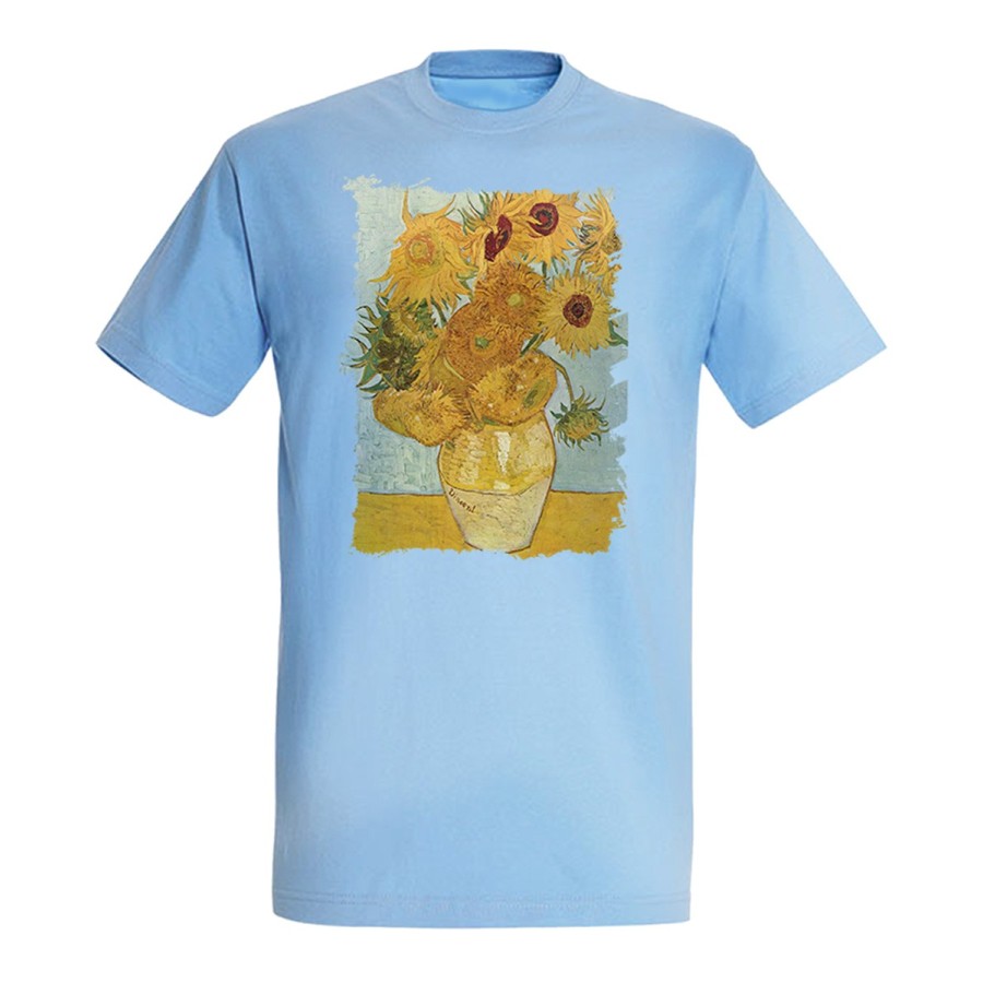 CAMISETA AZUL CIELO cuadro los girasoles Vincent van Gogh pintor moda verano personalizada