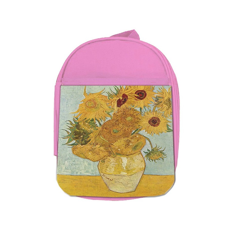 MOCHILA ROSA cuadro los girasoles Vincent van Gogh pintor escolar personalizado picnic excursión deporte