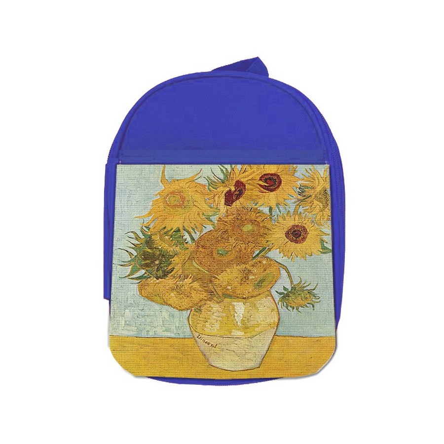 MOCHILA AZUL cuadro los girasoles Vincent van Gogh pintor escolar personalizado picnic excursión deporte