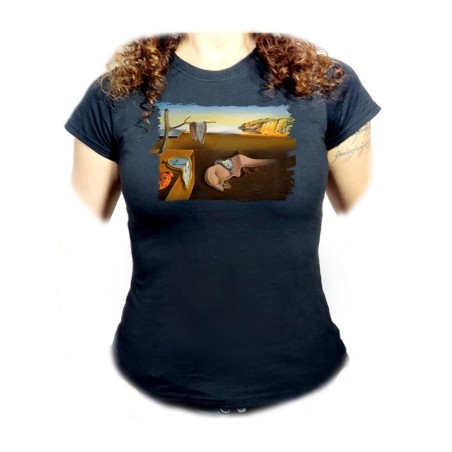 CAMISETA NEGRA MUJER cuadro la persistencia de la memoria Salvador Dalí pintor oferta personalizada