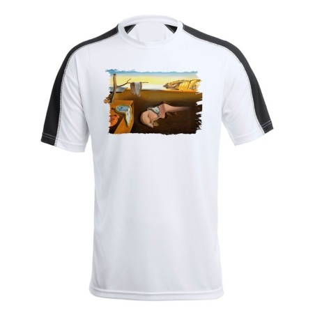 CAMISETA TÉCNICA FRANJA MANGAS NEGRA cuadro la persistencia de la memoria Salvador Dalí pintor personalizada