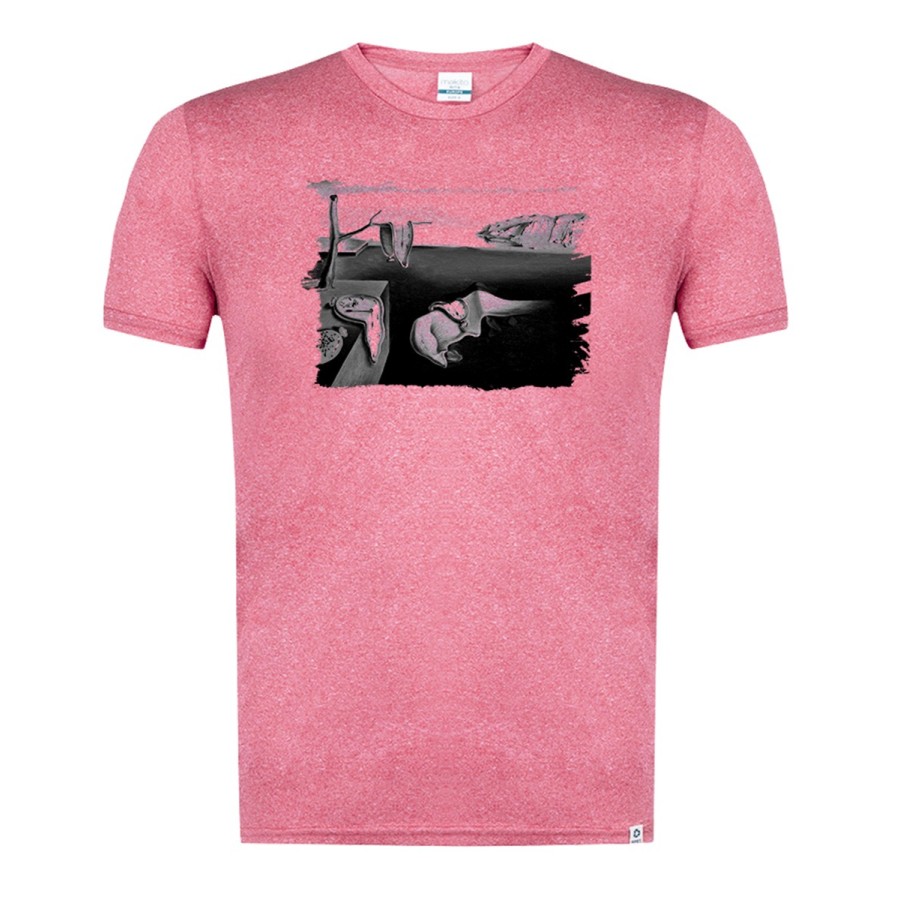 CAMISETA ROJA MEZCLA CON IMAGEN EN TONALIDADES NEGRAS cuadro la persistencia de la memoria Salvador Dalí pintor tshirt