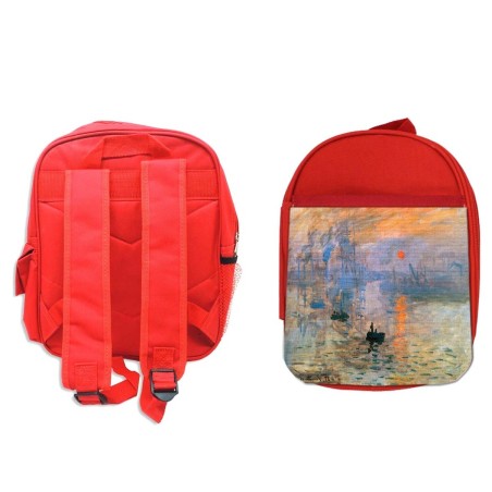 MOCHILA ROJA cuadro impresión sol naciente Claude Monet pintor escolar personalizado