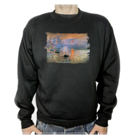 SUDADERA NEGRA cuadro impresión sol naciente Claude Monet pintor adulto poliester algodón personalizada