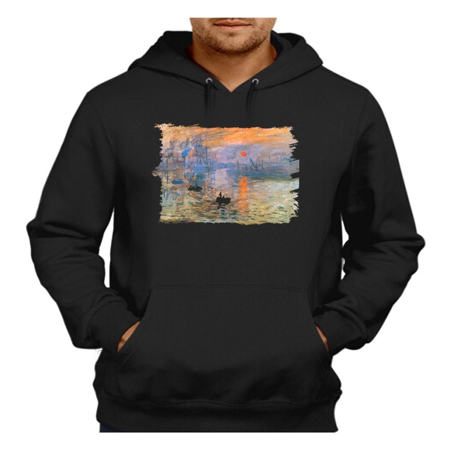 SUDADERA NEGRA CON CAPUCHA cuadro impresión sol naciente Claude Monet pintor adulto poliester algodón personalizada