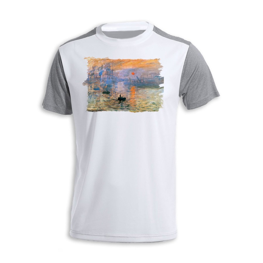 CAMISETA DISEÑO BICOLOR cuadro impresión sol naciente Claude Monet pintor personalizada