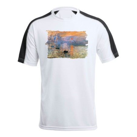 CAMISETA TÉCNICA FRANJA MANGAS NEGRA cuadro impresión sol naciente Claude Monet pintor personalizada