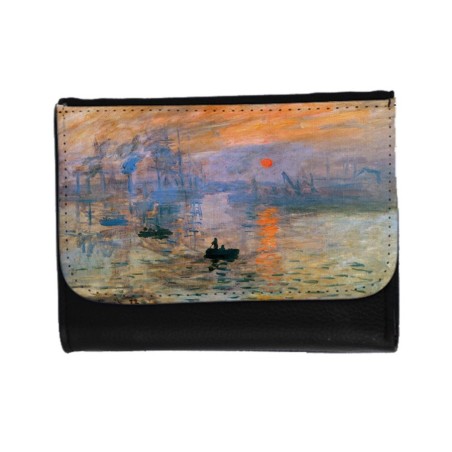 BILLETERA BILLETERO cuadro impresión sol naciente Claude Monet pintor unisex negro monedero