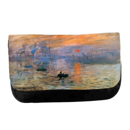 ESTUCHE NECESER DE LONA cuadro impresión sol naciente Claude Monet pintor unisex negro bolsa aseo multiusos