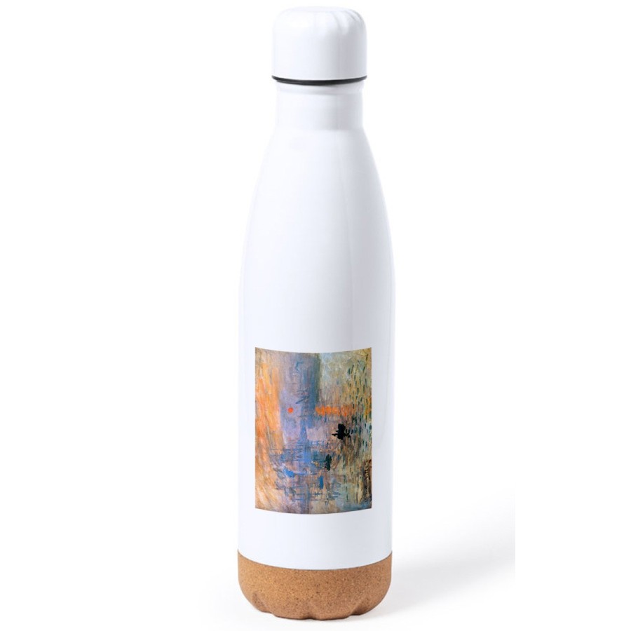 BIDON 750 ML ACERO INOXIDABLE ADORNO DE CORCHO cuadro impresión sol naciente Claude Monet pintor tapon botella