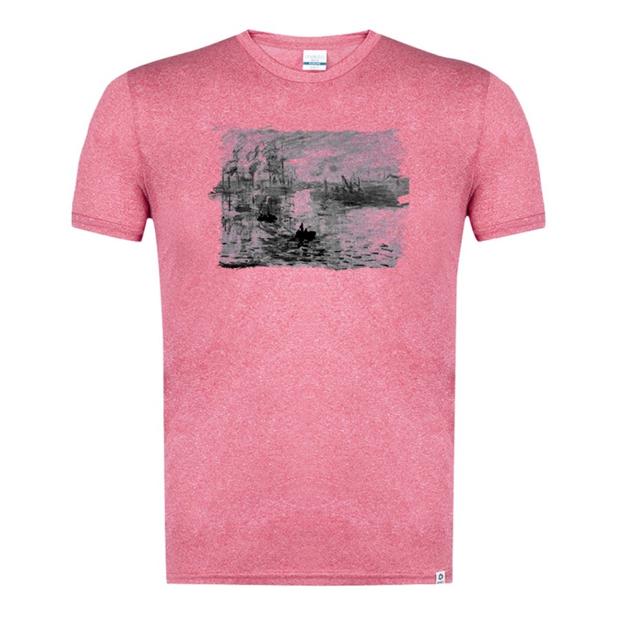 CAMISETA ROJA MEZCLA CON IMAGEN EN TONALIDADES NEGRAS cuadro impresión sol naciente Claude Monet pintor tshirt