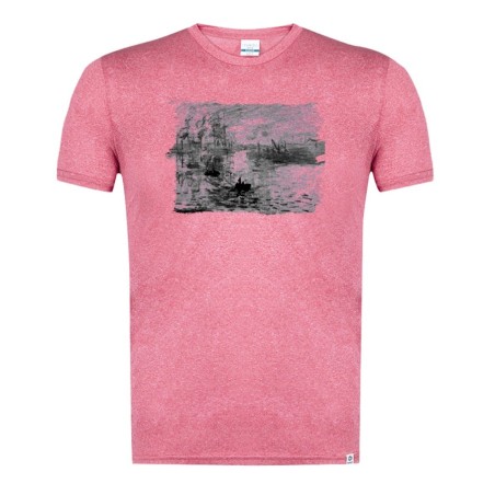 CAMISETA ROJA MEZCLA CON IMAGEN EN TONALIDADES NEGRAS cuadro impresión sol naciente Claude Monet pintor tshirt