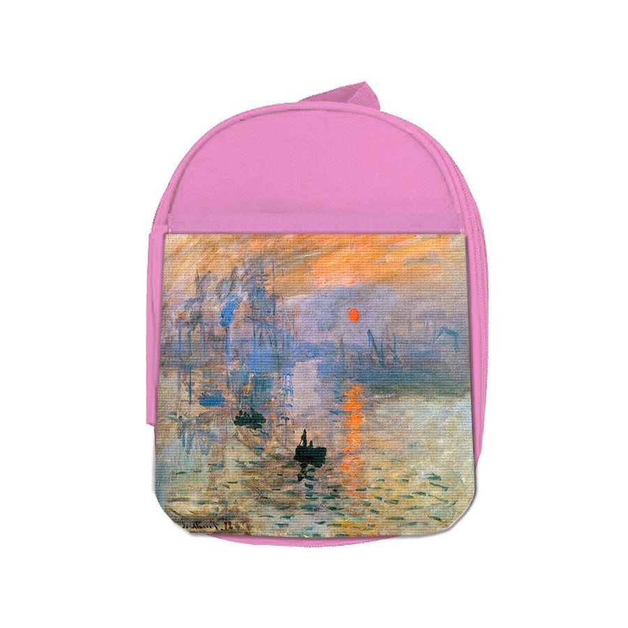 MOCHILA ROSA cuadro impresión sol naciente Claude Monet pintor escolar personalizado picnic excursión deporte