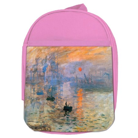 MOCHILA ROSA cuadro impresión sol naciente Claude Monet pintor escolar personalizado picnic excursión deporte