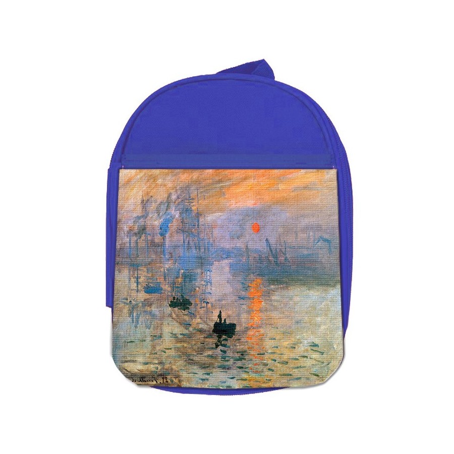 MOCHILA AZUL cuadro impresión sol naciente Claude Monet pintor escolar personalizado picnic excursión deporte