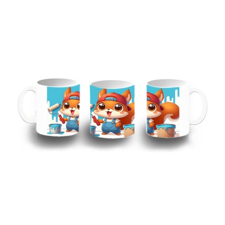 TAZA DE PLASTICO ardilla pintora profesion animal pintura mascota niños personalizada