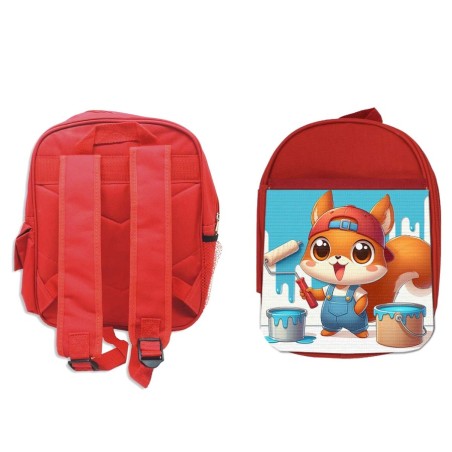 MOCHILA ROJA ardilla pintora profesion animal pintura mascota escolar personalizado