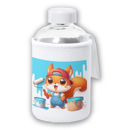 BIDON CRISTAL CON FUNDA SOFT SHELL ardilla pintora profesion animal pintura mascota tapon seguridad botella