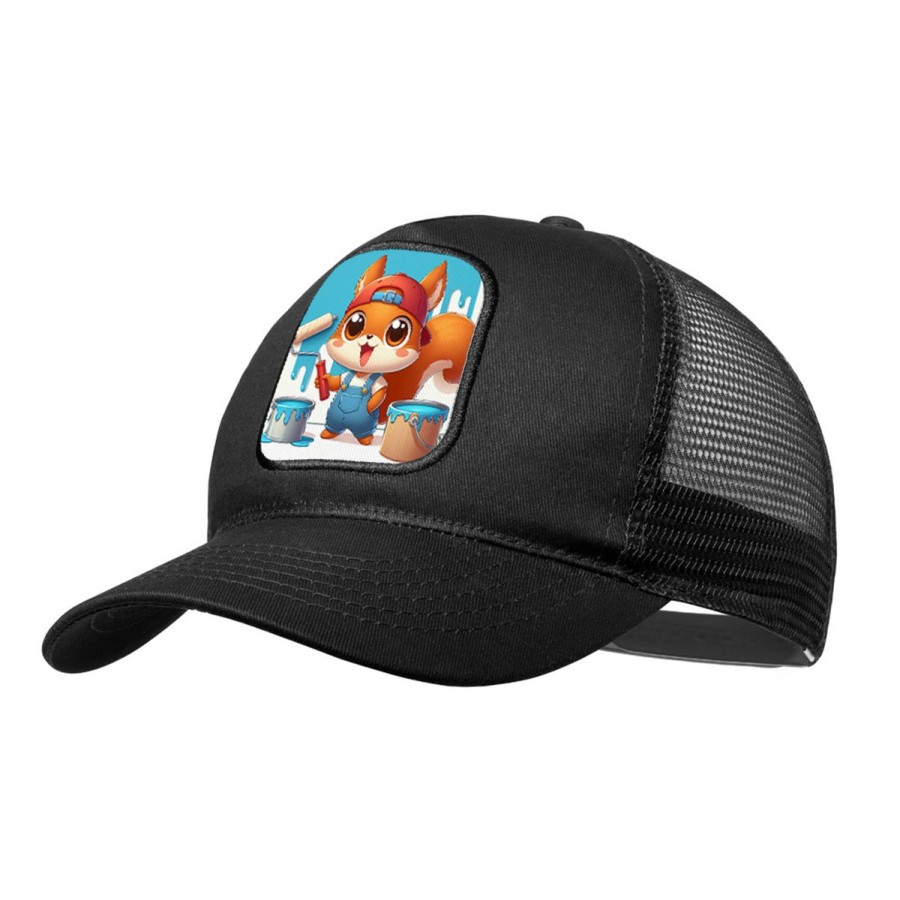 GORRA NEGRA CON REJILLA ardilla pintora profesion animal pintura mascota moda deporte