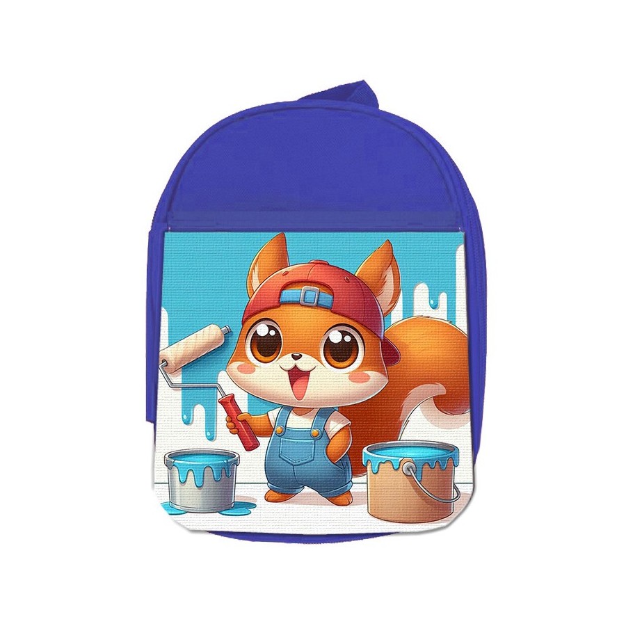 MOCHILA AZUL ardilla pintora profesion animal pintura mascota escolar personalizado picnic excursión deporte