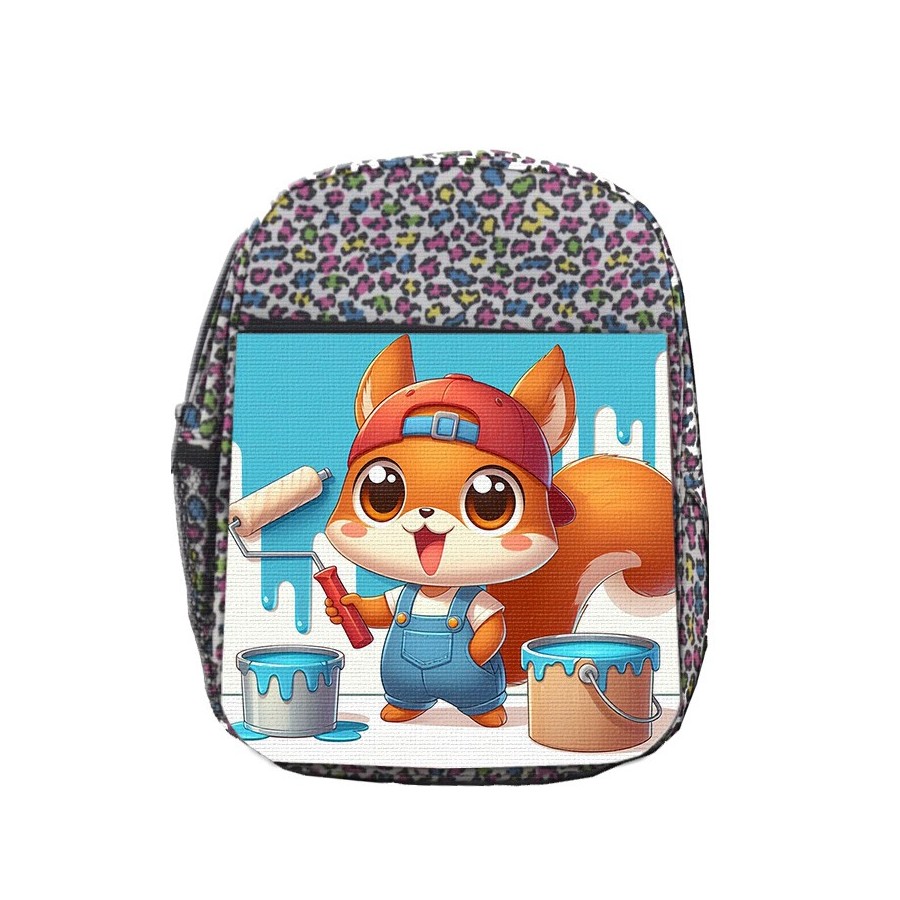 MOCHILA LUNARES ESTAMPADO ardilla pintora profesion animal pintura mascota escolar personalizado picnic excursión deporte