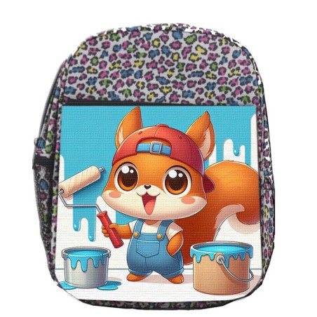 MOCHILA LUNARES ESTAMPADO ardilla pintora profesion animal pintura mascota escolar personalizado picnic excursión deporte