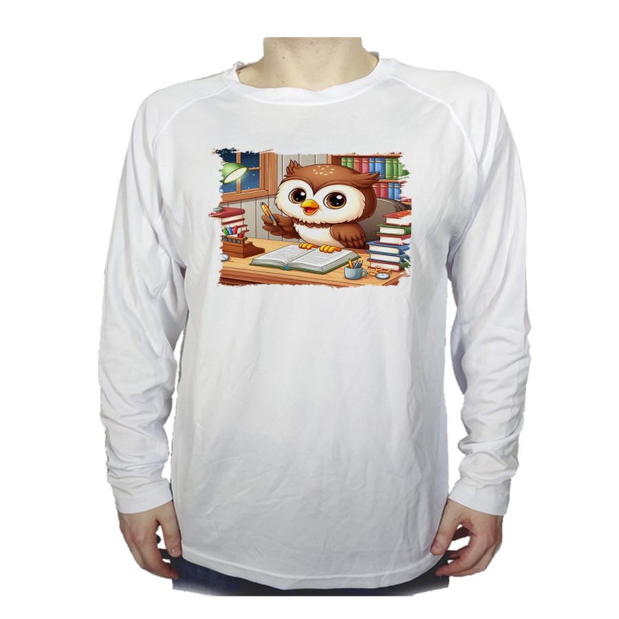 CAMISETA MANGA LARGA buho escritor profesion animal libros biblioteca personalizada