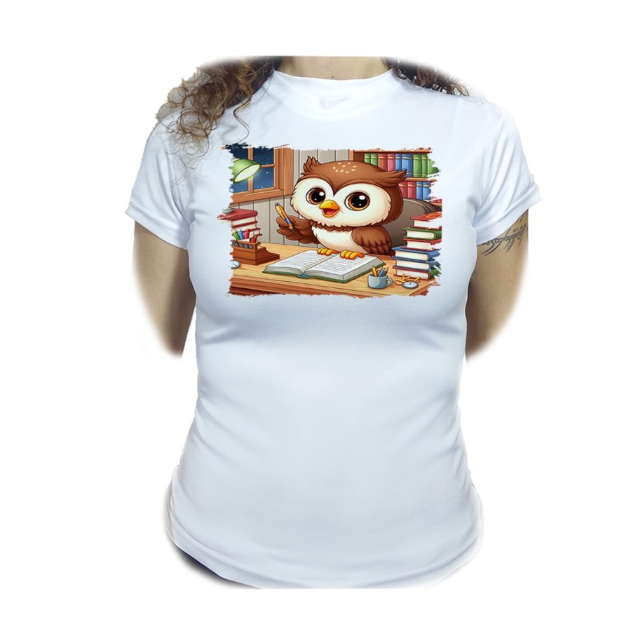 CAMISETA MUJER buho escritor profesion animal libros biblioteca moda personalizada