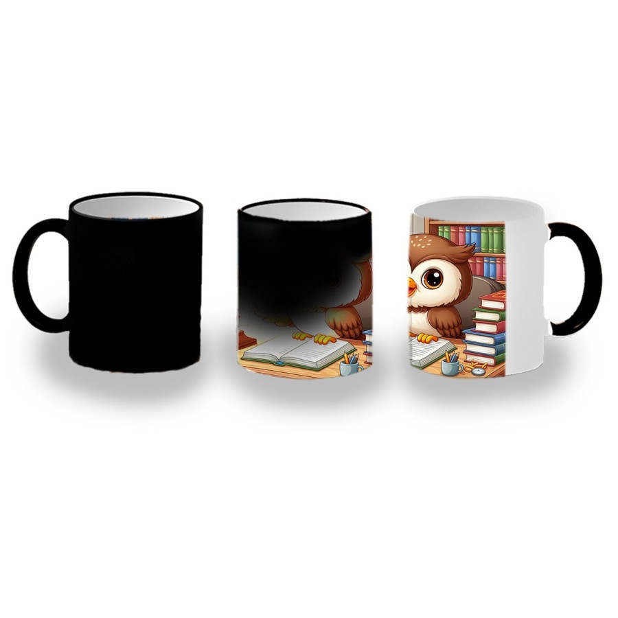 TAZA MÁGICA buho escritor profesion animal libros biblioteca personalizada