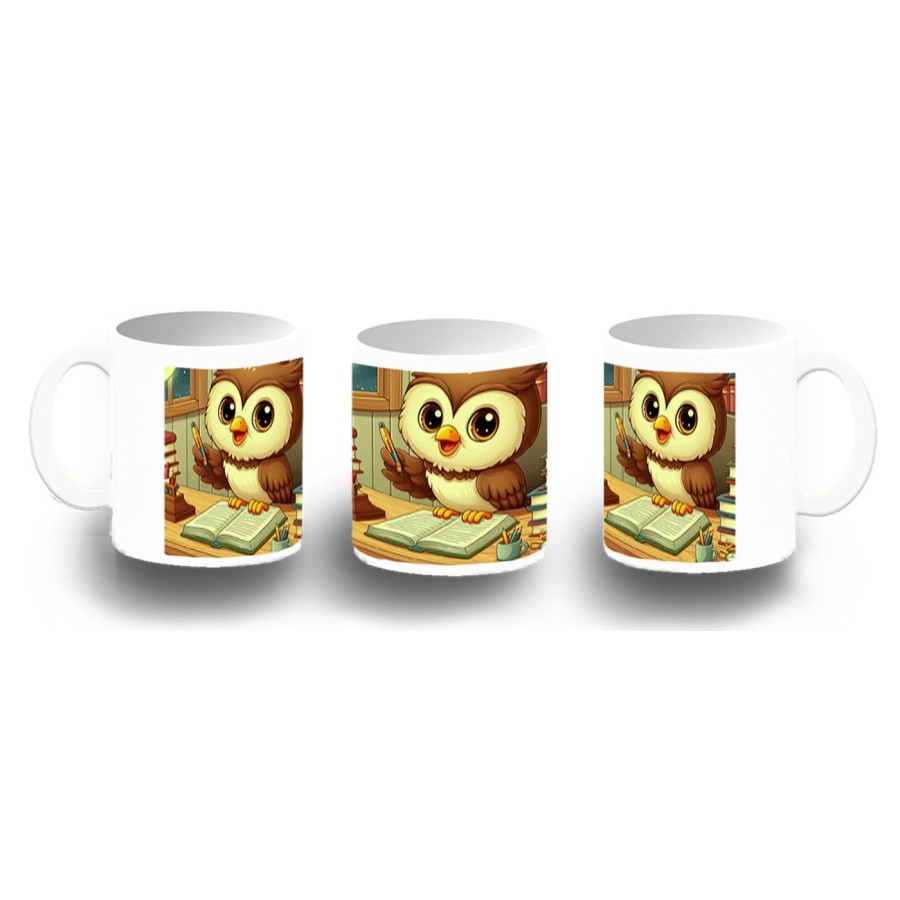 TAZA FOTOLUMINISCENTE buho escritor profesion animal libros biblioteca BRILLA OSCURIDAD