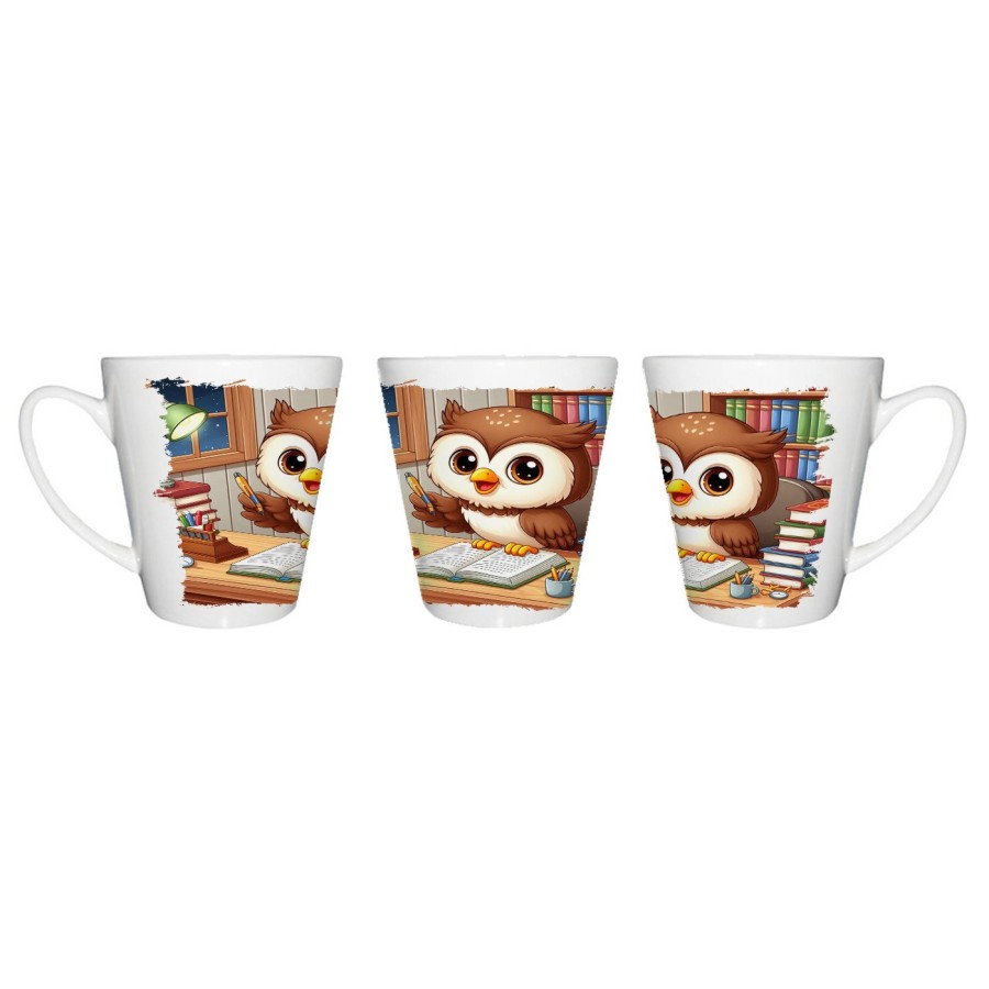 TAZA CÓNICA buho escritor profesion animal libros biblioteca conica personalizada