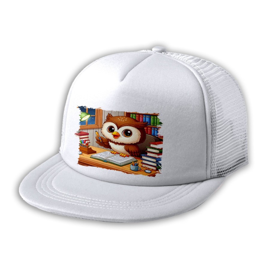 GORRA 5 PANELES REDECILLA TRASERA buho escritor profesion animal libros biblioteca estilo rapero