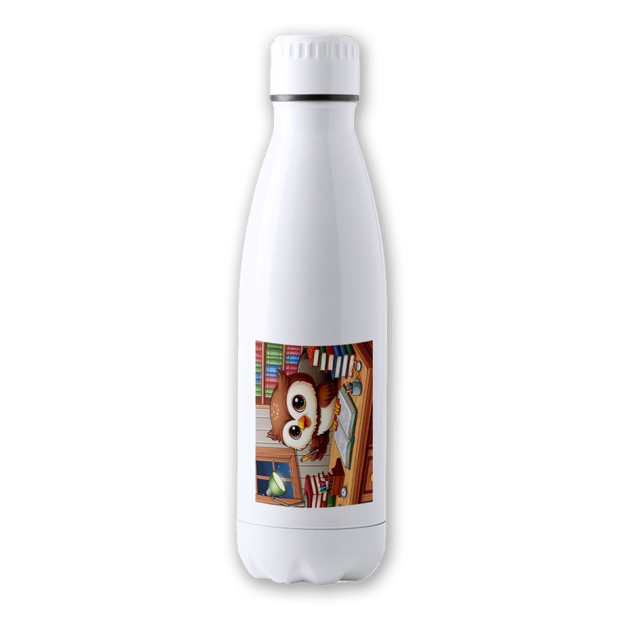 BIDON 700 ML ACERO INOXIDABLE buho escritor profesion animal libros biblioteca tapon seguridad botella