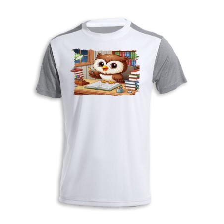 CAMISETA DISEÑO BICOLOR buho escritor profesion animal libros biblioteca personalizada