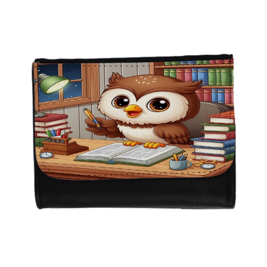 BILLETERA BILLETERO buho escritor profesion animal libros biblioteca unisex negro monedero