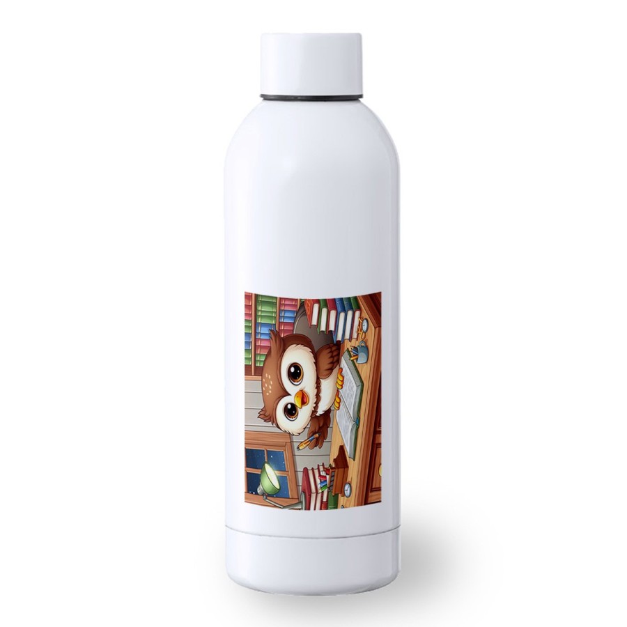 BIDON 500 ML ACERO INOXIDABLE buho escritor profesion animal libros biblioteca deporte deportivo botella senderismo