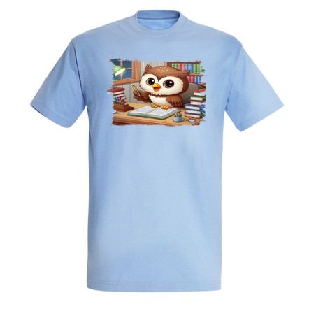 CAMISETA AZUL CIELO buho escritor profesion animal libros biblioteca moda verano personalizada