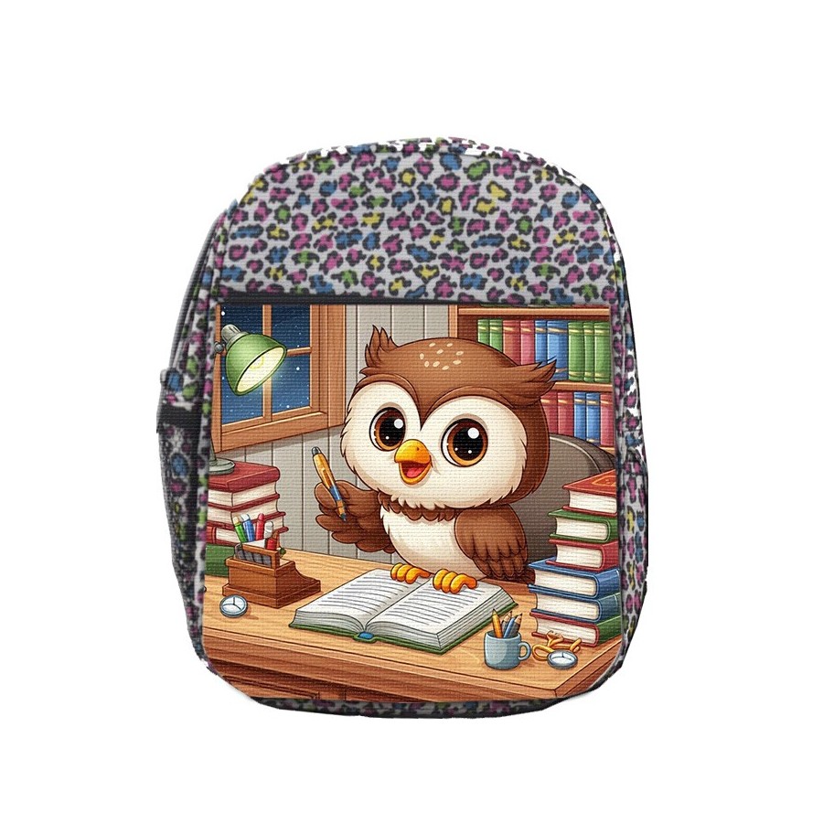 MOCHILA LUNARES ESTAMPADO buho escritor profesion animal libros biblioteca escolar personalizado picnic excursión deporte