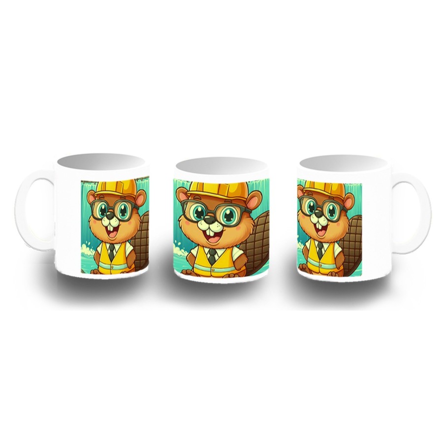 TAZA FOTOLUMINISCENTE castor ingeniero profesion animal presa rio agua BRILLA OSCURIDAD