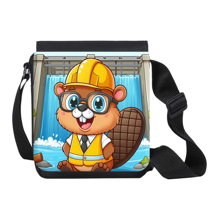 BANDOLERA PEQUEÑA castor ingeniero profesion animal presa rio agua bolso personalizada