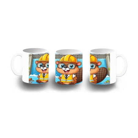 TAZA DE PLASTICO castor ingeniero profesion animal presa rio agua niños personalizada