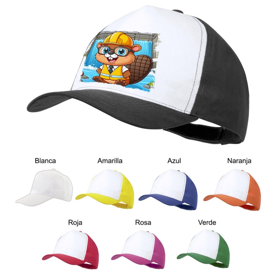 GORRA COLORES castor ingeniero profesion animal presa rio agua color personalizada