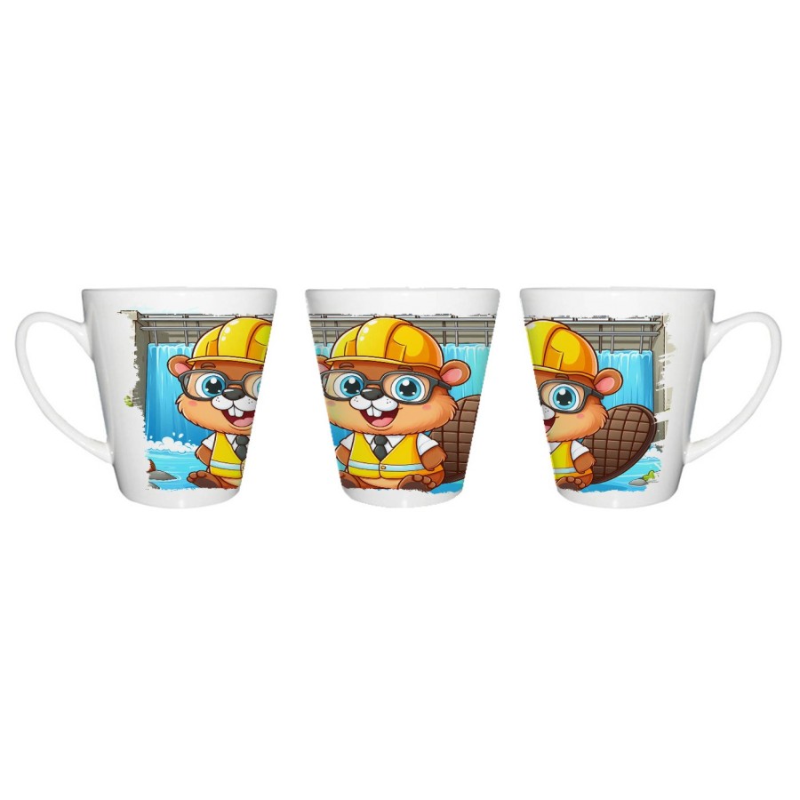 TAZA CÓNICA castor ingeniero profesion animal presa rio agua conica personalizada