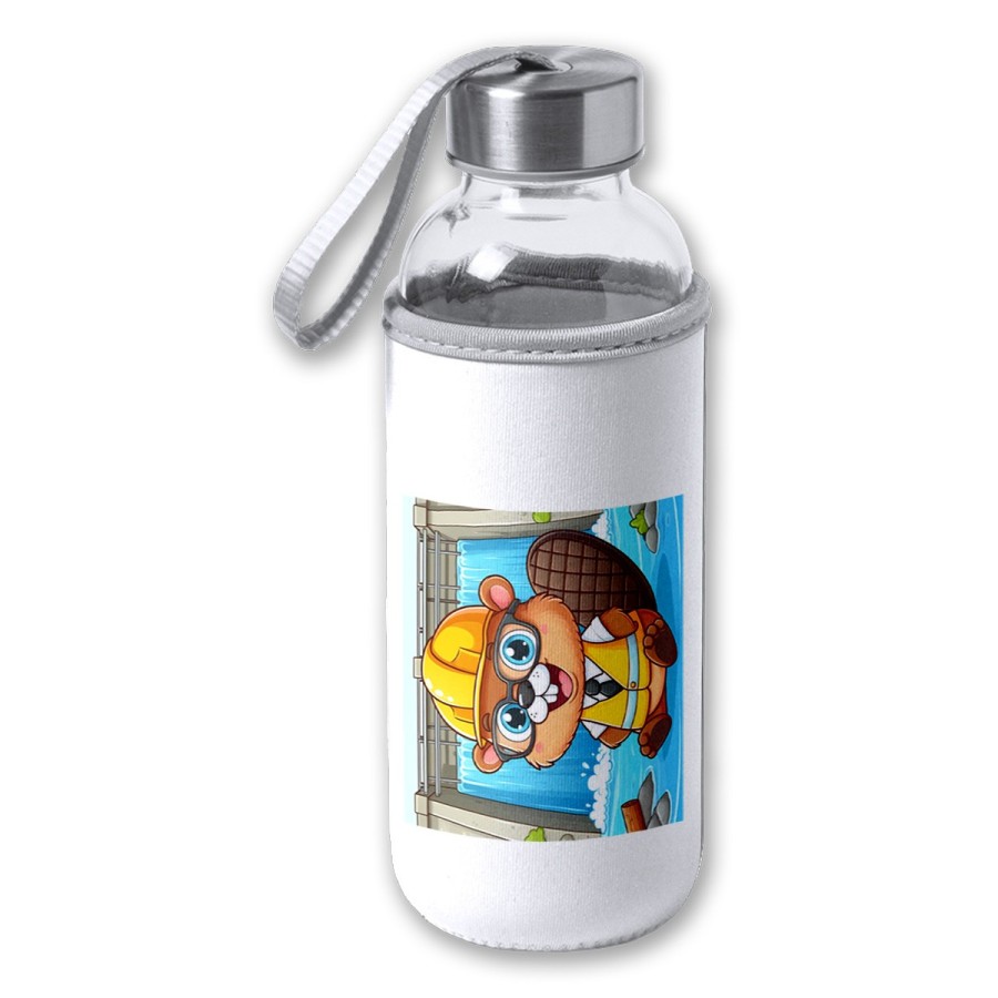 BIDON DE 420 ML CON FUNDA DE NEOPRENO castor ingeniero profesion animal presa rio agua tapon seguridad