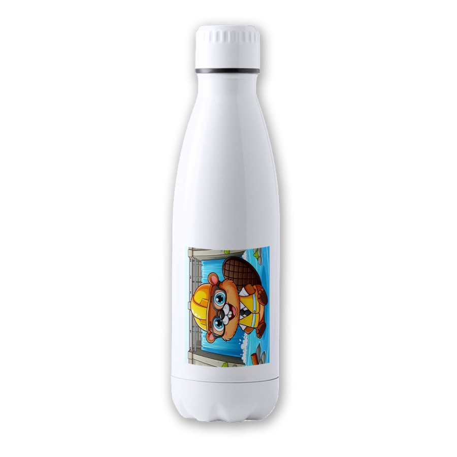 BIDON 700 ML ACERO INOXIDABLE castor ingeniero profesion animal presa rio agua tapon seguridad botella