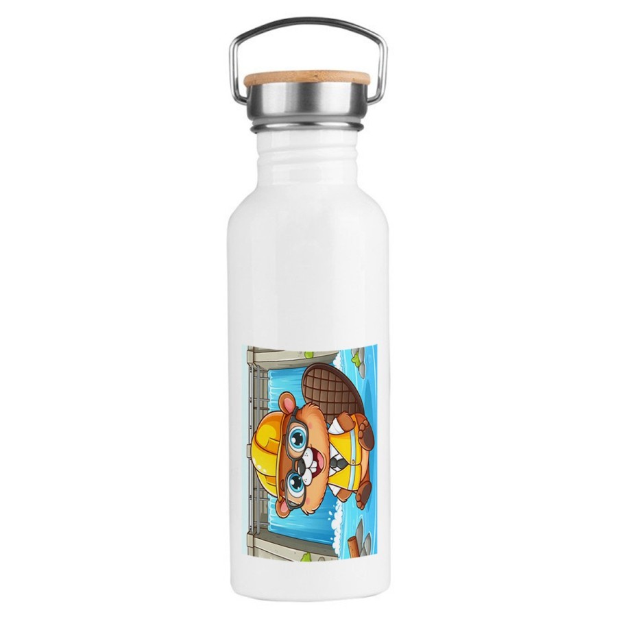 BIDON 750 ML ACERO INOXIDABLE ESTILO RETRO castor ingeniero profesion animal presa rio agua deporte deportivo botella