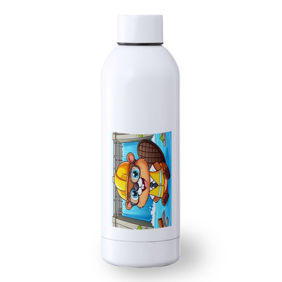 BIDON 500 ML ACERO INOXIDABLE castor ingeniero profesion animal presa rio agua deporte deportivo botella senderismo