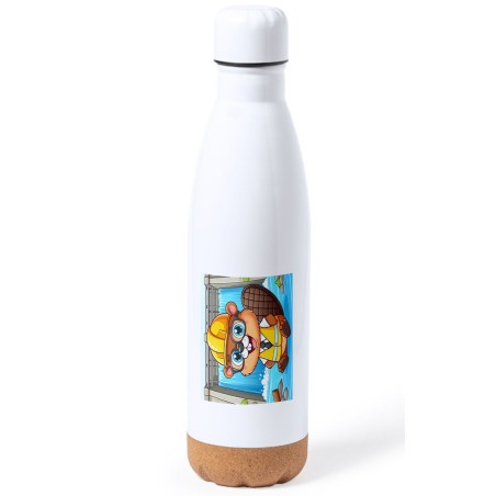 BIDON 750 ML ACERO INOXIDABLE ADORNO DE CORCHO castor ingeniero profesion animal presa rio agua tapon botella