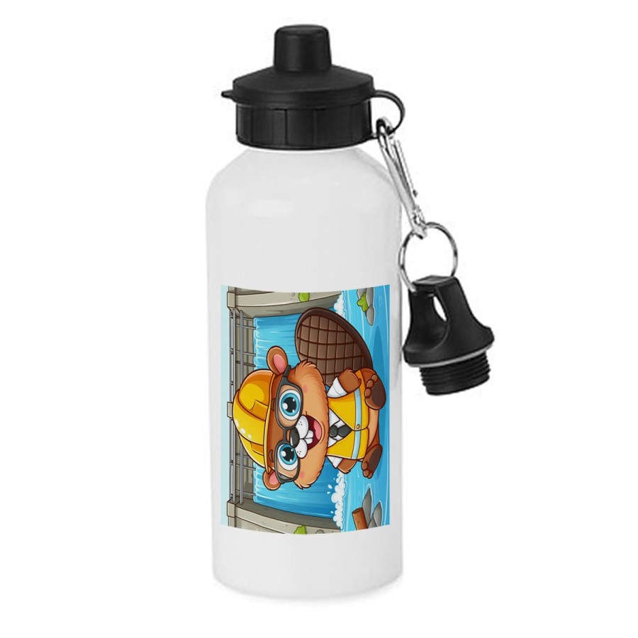 BIDON 600 ML ACERO INOXIDABLE CON CHUPON castor ingeniero profesion animal presa rio agua escolar deporte bicicleta